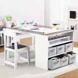 Kids Art Table And 2 Chairs With Storage Bins,Toddler Activity Table