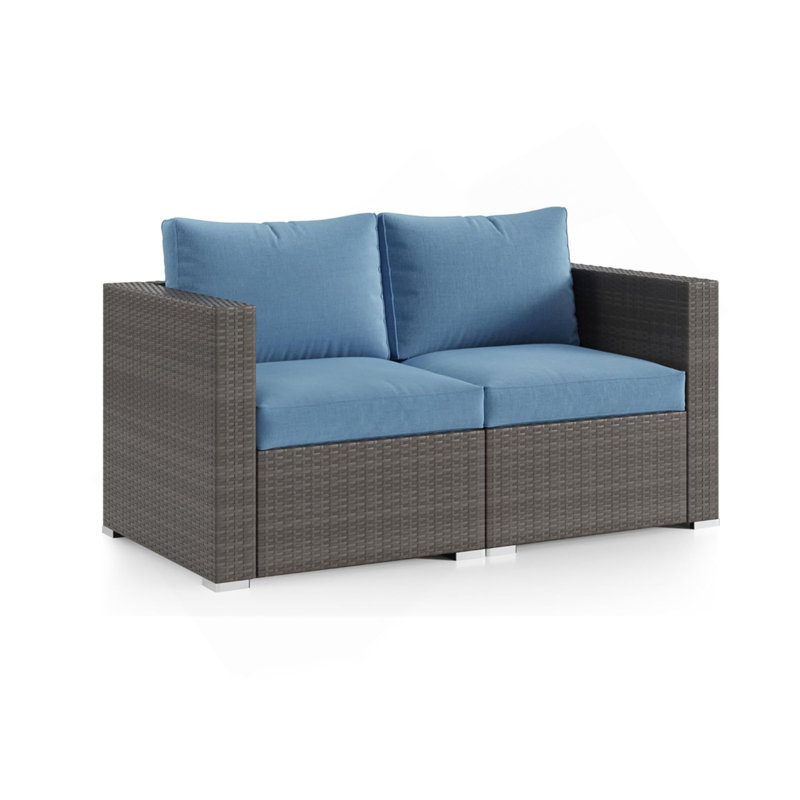 Ensemble de causeuse de patio en osier 2 pièces 59 "de largeur 59" avec coussins bleus