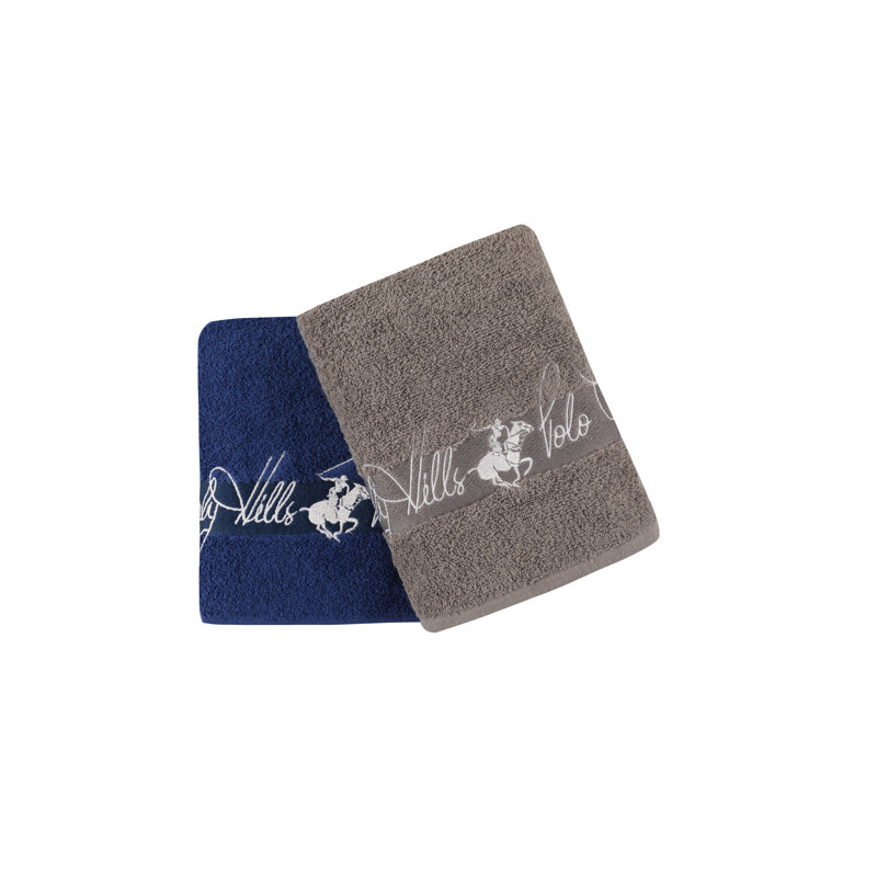 Ensemble de 2 essuie-mains 2 pièces 100% coton, Blue foncé/gris