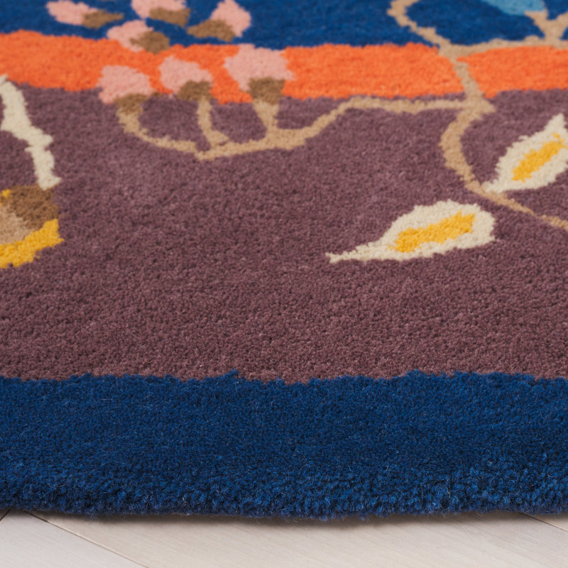 Seydou Hand Tufted Wool/Cotton Floral Rug in Navy/Brown, Round 6'