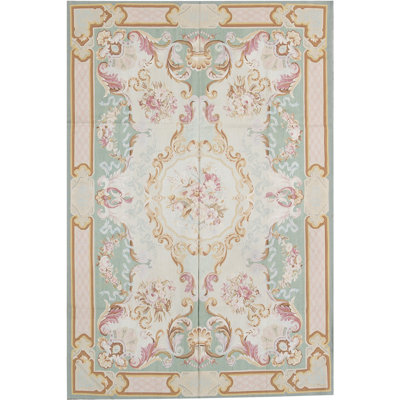 Hand-Knotted High-Quality Green and Beige Area Rug
