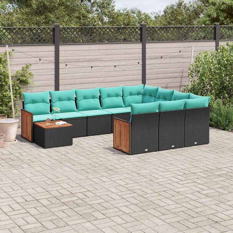  Ensemble de canapé de patio 11 pièces avec coussins en rotin de polyester noir