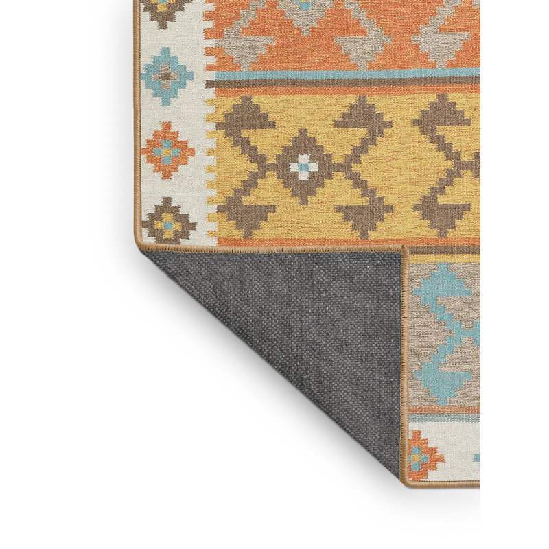 Tapis contemporain gris / jaune / rouge, Rectangle 2 pi x 3 pi