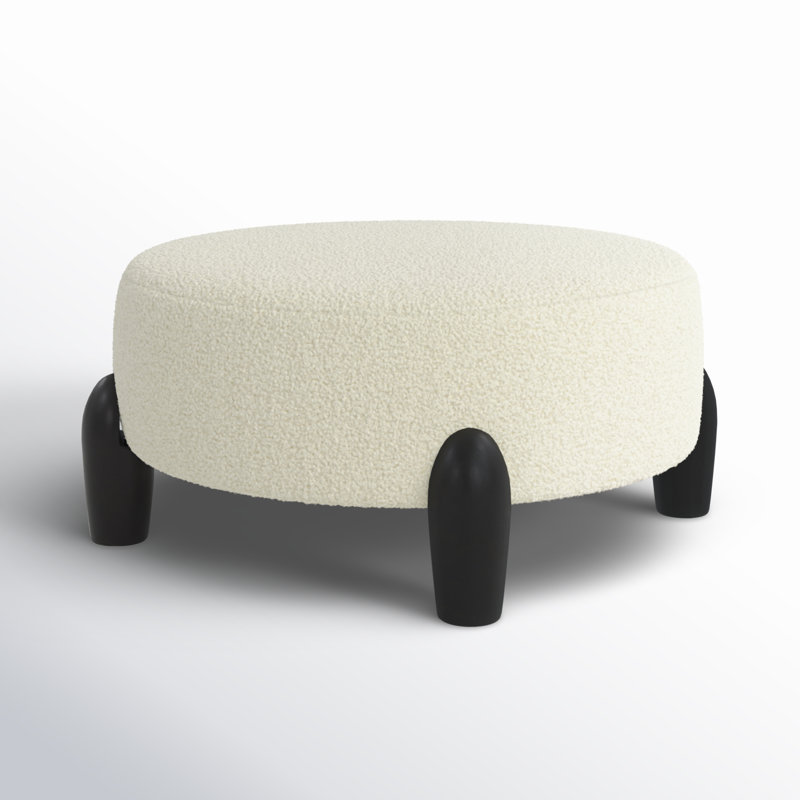 Repose-pieds rond scandinave Geddes, Sherpa ivoire, Noir, noir, noir, noir
