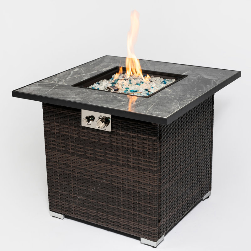 30inch Propane Gas Fire Pit Table With Lid, 40000btu Heating Performance Capacity, , Ceramic Tile Tabletop, Steel Construction, Rain Cover Propane, Efficiency Capacity Eminence, Dark Brown Frame,