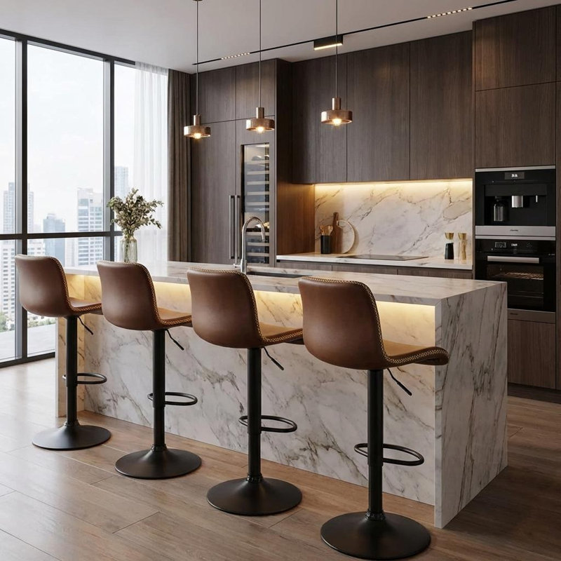 Swivel Adjustable Height Bar Stool, Brown, 4