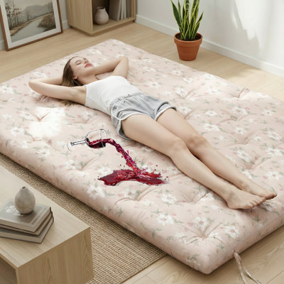  Matelas de futon japonais résistant à l'eau de 2,5 po d'épaisseur, lit de sol pliable, 75 po x 54 po, blanc