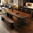 Nut-brown+Black Rectangular Solid Wood Dining Table-189984185