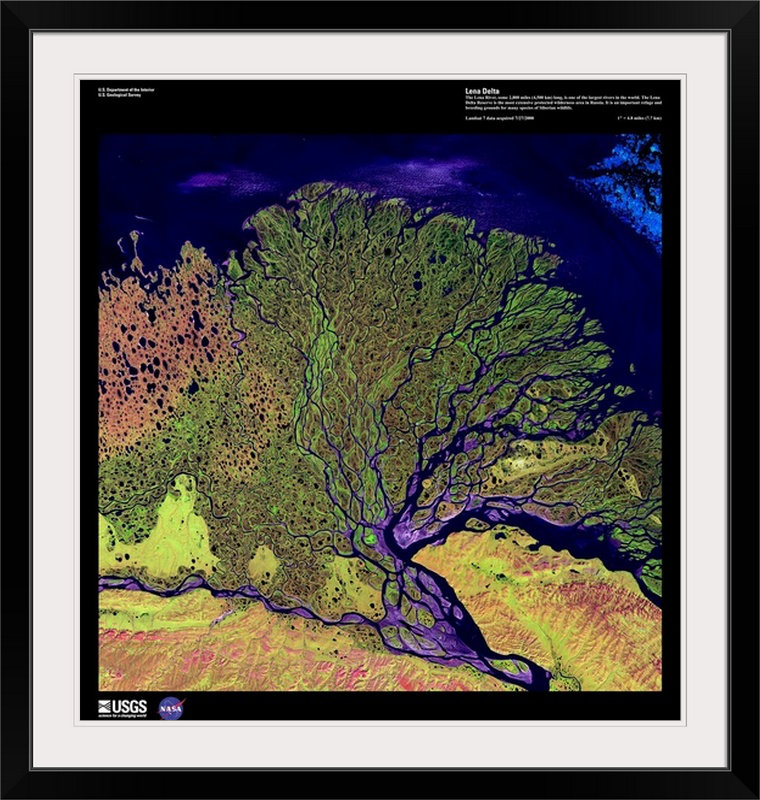 « lena delta-usg earth », impression, H 28 po x l 27 po x P 1 po, Cadre noir