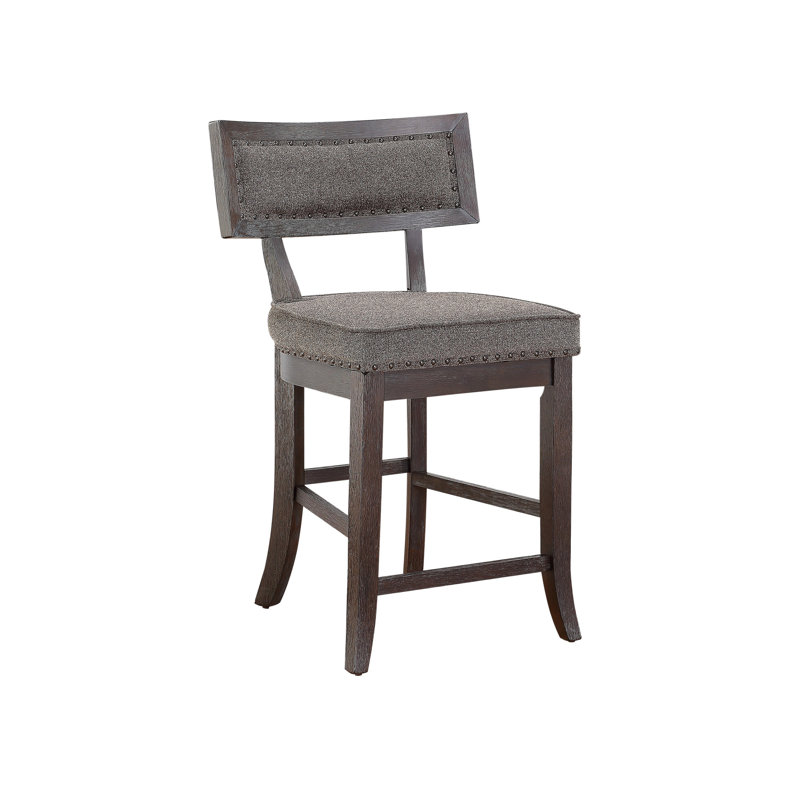 2 Dark Cherry Rustic Counter Height Chairs, Wood Frame With Fabric Upholstered Seat And Nailhead Trim For Dining Chair Of 2, Finish Wood, Home
