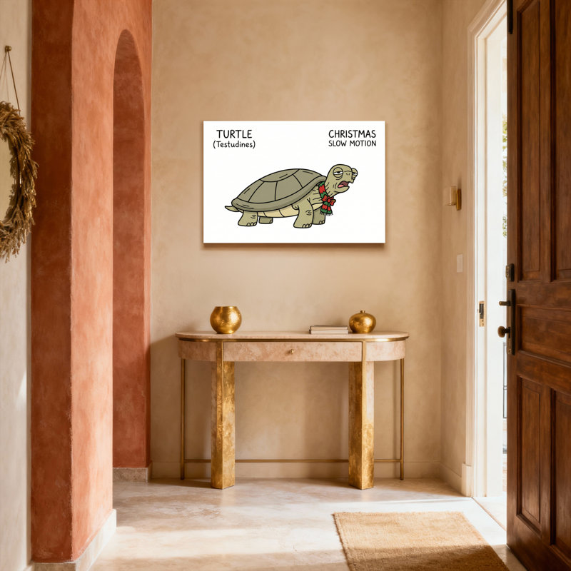 Ensemble de 1 tableau sur toile imprimée représentant une tortue de Noël au ralenti (dessin animé animalier)
