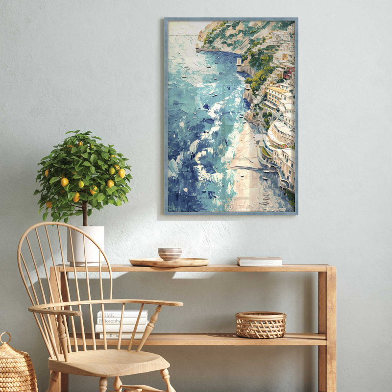 «Positano Sunset Serenade», reproduction d'art encadrée sur papier par Azure Artisanal Studio, Ciel électrique