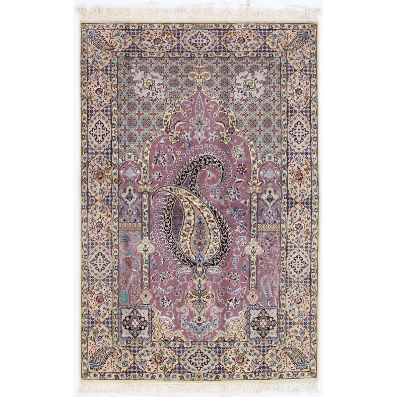 Tapis persan classique noué à la main style nouvel âge orchidée / ivoire 4 pi 5 po x 6 pi 8 po