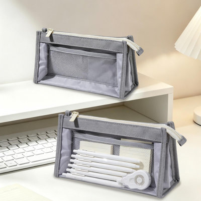 P lastic storage b ags Transparent Student Pencil Bag Multi Compartment Large Capacity Exam Stationery Storage Pouch