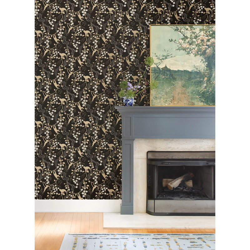 Linden Black Jungle Canopy Wallpaper, Black