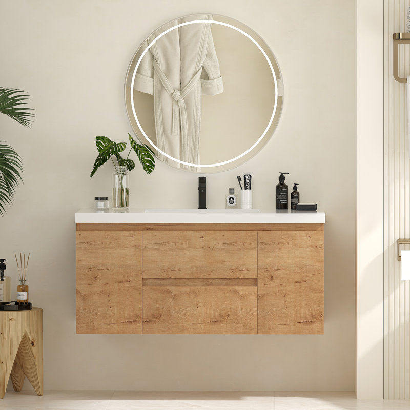Meuble-lavabo simple 47,2 po avec comptoir et deux tiroirs, ensemble de meuble-lavabo mural flottant (robinet non inclus), entièrement assemblé