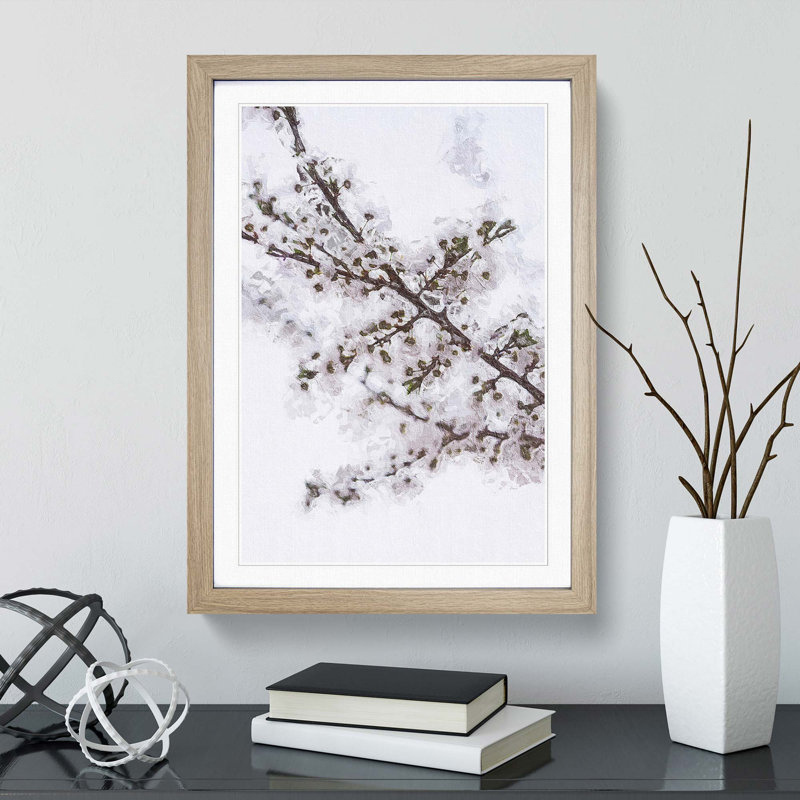 Branch of a White Cherry Blossom Tree - Picture Frame Painting Print, Oak Framed, 65cm H x 48cm W x 2cm D