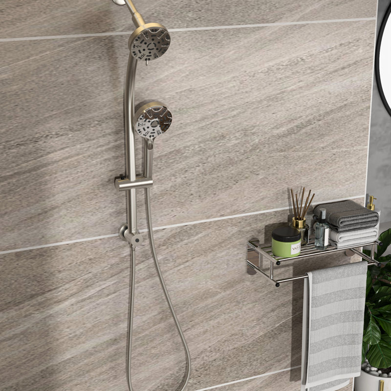 Multi Function Shower - 4.7" Rain Showerhead, 8 Hand Shower, Stainless Steel Hose, Adjustable Holder, Slide Bar, Angle Brushed Nickel Head System With Holder