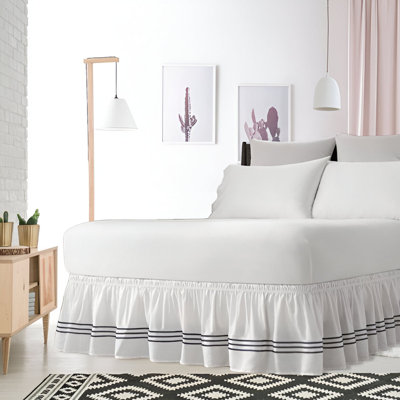 400TC Sateen Solid Cotton Triple Embroidered Wrap Around Bed Skirt Upto 32" Drop Length