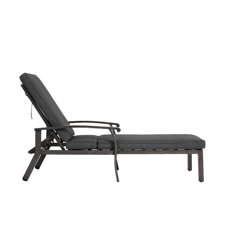 Méridienne en fonte d'aluminium grise avec roulettes, assise rembourrée ajustable et à tissage croisé, roues pour l'utilisateur
