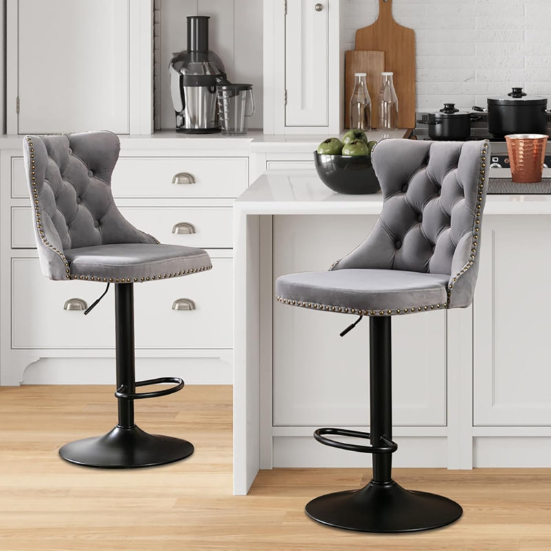 Tabouret de bar pivotant à hauteur réglable Zager, Noir, gris, 2