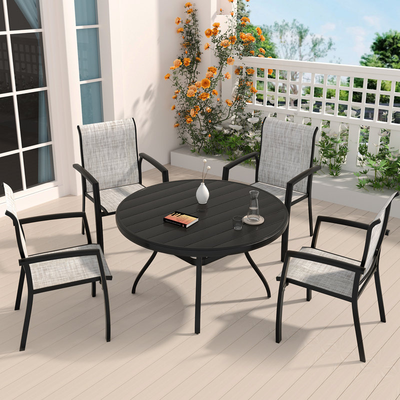 Ensemble de chaises de jardin Vrshwo, ensemble de 2 chaises de jardin en métal toutes saisons pour l'extérieur, Noir/gris