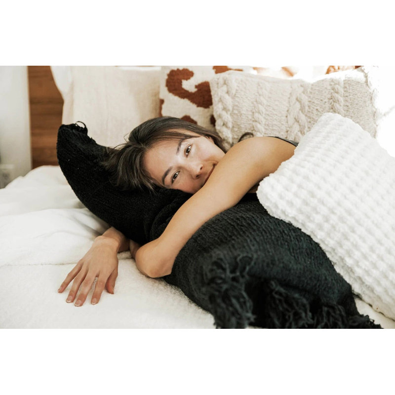 Braided Pom Lumbar Pillow Cover & Insert, Black