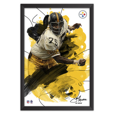 Sporticulture NFL Pittsburgh Steelers Joe Greene 75, affiche encadrée « Coup de pinceau », décoration murale, affiche de légende du football américain, 35,5 x 51 cm (14 x 20 pouces), œuvre d'art pour les amateurs de cave