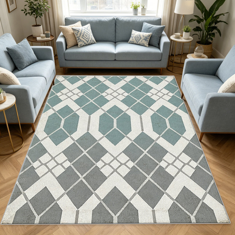 Teal Lattice carpet-easy to clean, machine-washable, soft and comfortable; suitable for door mats, kitchens, living rooms, bedrooms, corridors, and laundry areas. Easy to clean, durable carpet for home decoration.