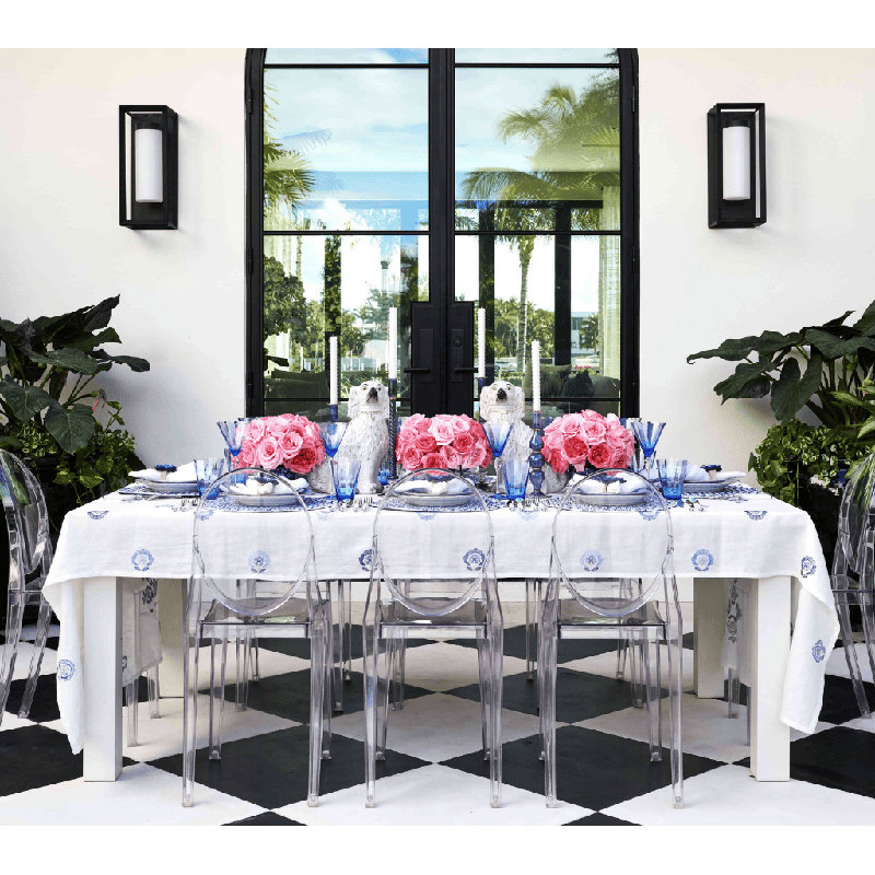 Carnation Tablecloth, White/Blue