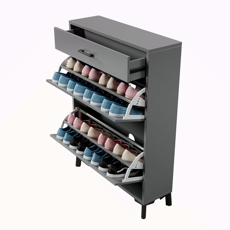 Shoe Storage Cabinet For Entryway, Free Standing Shoe Organizer With 2 Flip Drawers, Hidden Shoe Rack Storage Organizer For Doorway Hallway Closet