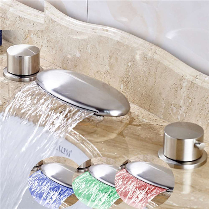 Bathselect Bari Deck Mount LED Bathroom Sink Faucet With Mixer Brushed Nickel Finish