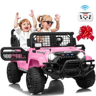 Voiture rose à 2 places pour enfants 2 places avec 4 moteurs, Bluetooth, USB, MP3, lecteur de musique, affichage électrique pour tout-petits