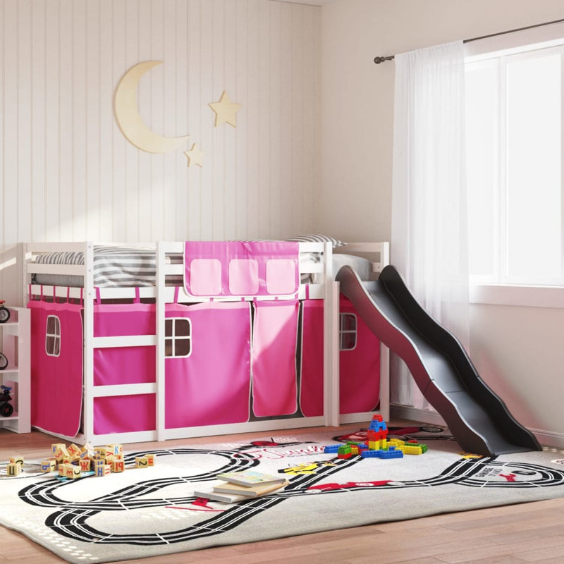 Inness Bunk Bed Themed Beds with Trundle Included, White, Single (90 x 190 cm), Pink
