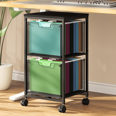 Black Rolling File Cart - 2 Storage Drawers, Under Desk Hanging File Organizer With Wheels (Printer Stand Utility Craft Cart For Home Office) by Ebern Designs
