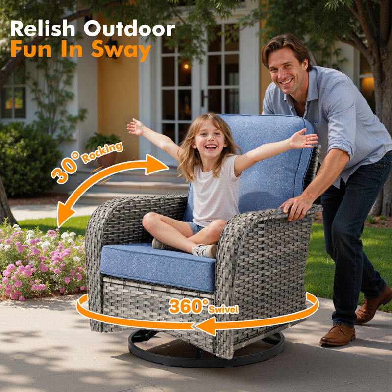 Allcot Wicker 5-Person Sofa Seating Group with Cushions, Blue