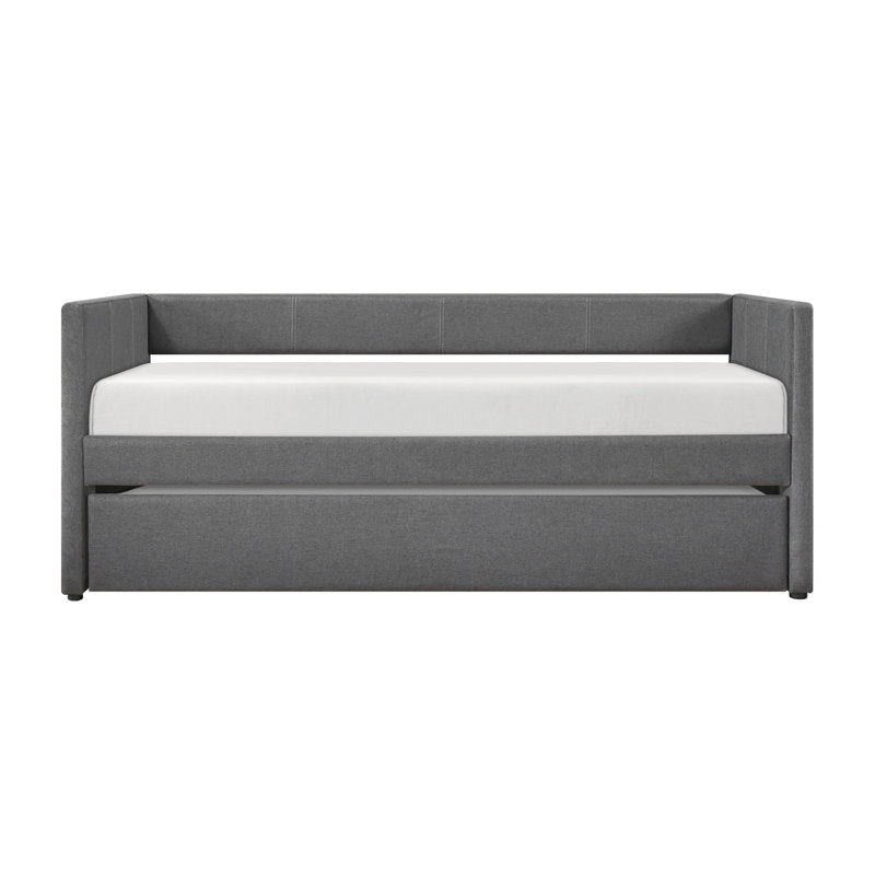 Upholstery Wooden Frame Daybed with Trundle, Dark Gray