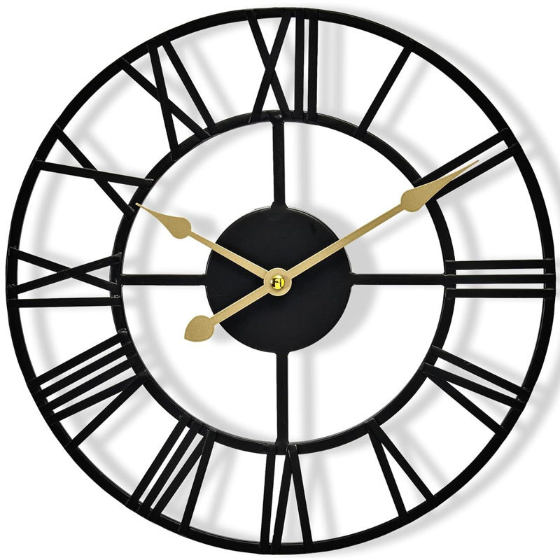 Sorbus 24" Oversized Metal Decorative Analog Round Wall Clock, Black, Gold