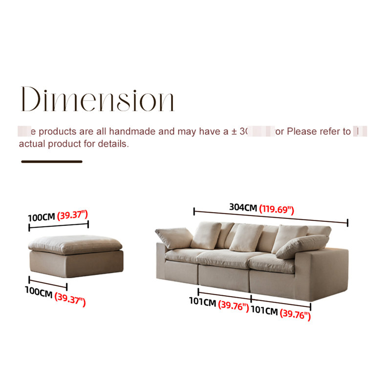 Canapé modulaire en L en velours côtelé de style nuage, canapé 4 places avec pour le salon, tissu beige et blanc, siège stable en éponge haute densité surdimensionné, couleurs, résistance à la compression 33D