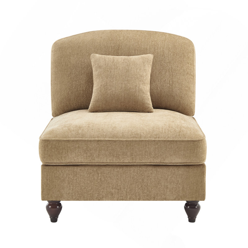 Canapé d'appoint moderne sans accoudoirs en chenille avec jupe plissée amovible et coussin décoratif, couleur café pâle