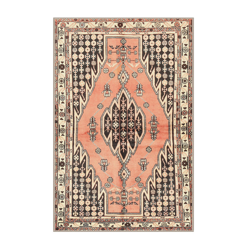 Tapis jaune clair / orange / noir en laine / polyester tissé à la machine à motif oriental Mariska, Rectangle 7 pi x 10 pi
