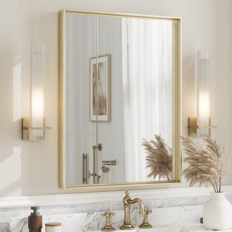 Miroir mural Aevar, 32 po x 24 po, Or brossé