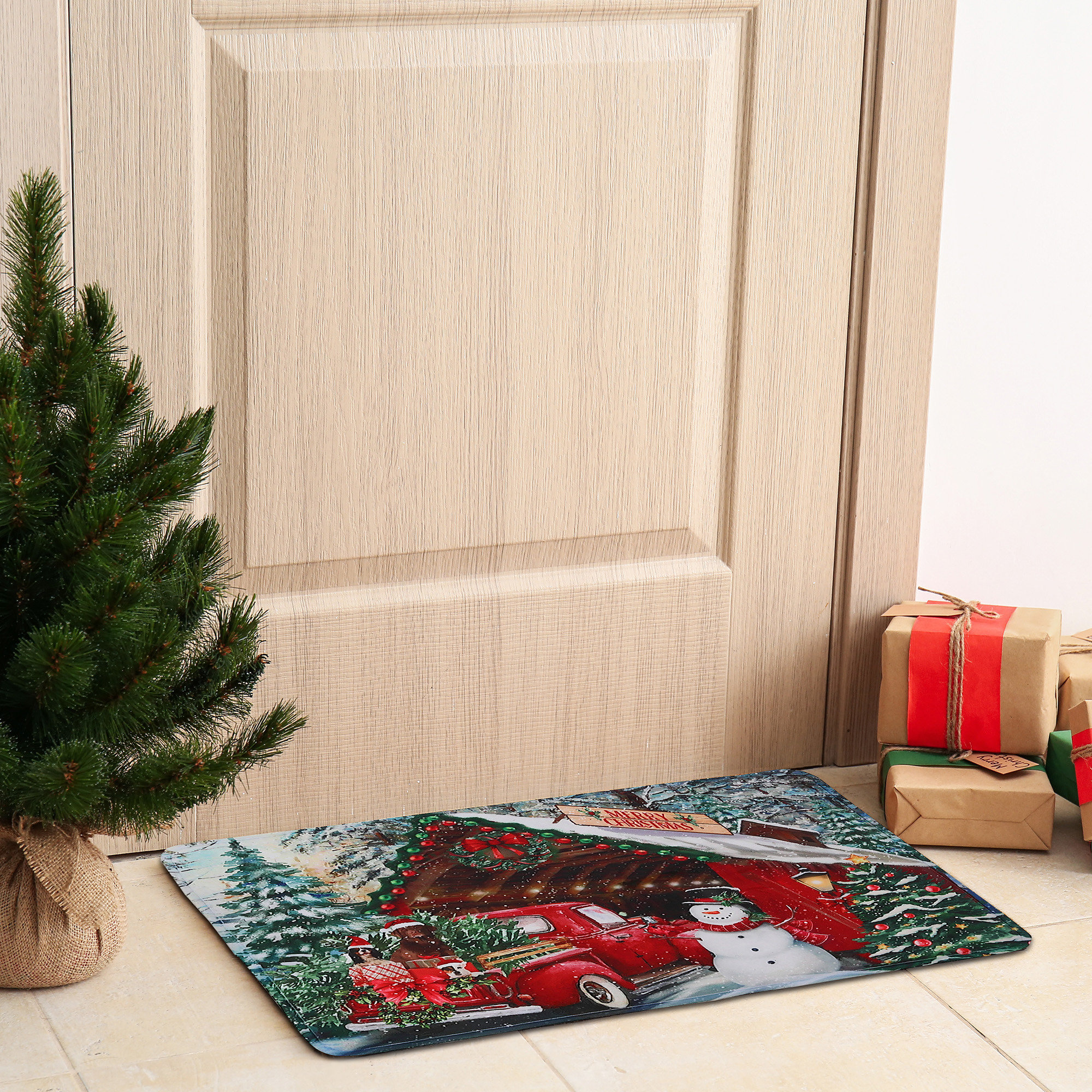 Christmas Doormat Xmas Gnome Tree Decorative Mat Non Slip Washable Winter  Door Mat For Indoor Outdoor Bathroom Kitchen