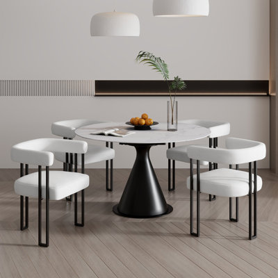 Ensemble de salle à manger 5 pièces avec table d'extension en pierre frittée
