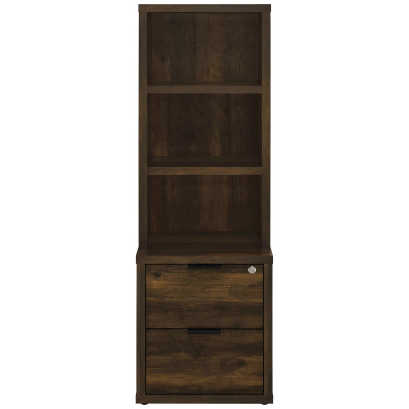 Bibliothèque à 3 tablettes avec finition en pin foncé et tiroir verrouillable, bois d'ingénierie, mobilier utilitaire de bureau, serrure de tiroir 15,5 po de profondeur, unité de rangement, hauteur 62,37 po