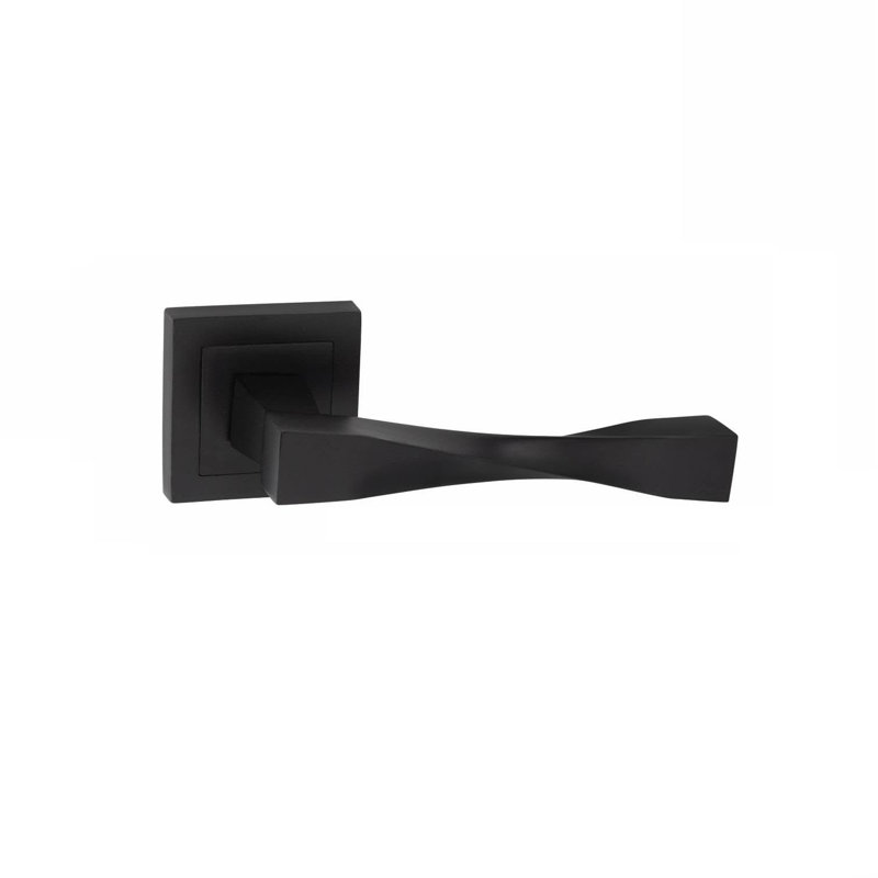  5 Sets Straight Astrid Premium Design Door Handles on Square Rose in Matt Black Finish with 2.5" Latch and 1 Pair of Ball Bearing Hinges