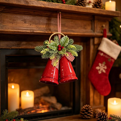 Ornement en forme de cloche de Noël rouge, décoration d'arbre de Noël suspendu en fer