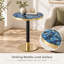 Table de bistro ronde de style années 50, table d'appoint bleu émeraude de 60 cm avec piètement en métal noir et doré