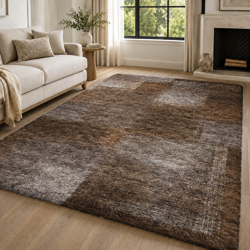 Tapis carré Dream Shag ADS742, lavable à la machine, de qualité supérieure, Chocolate, 10 pi x 14 pi
