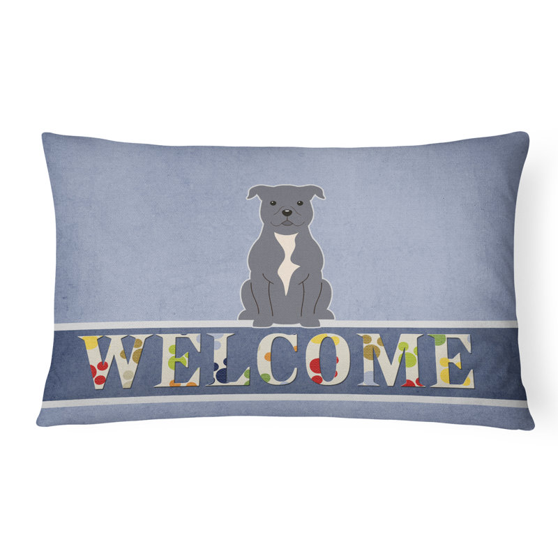 Coussin Staffordshire Bull Terrier Welcome, argent